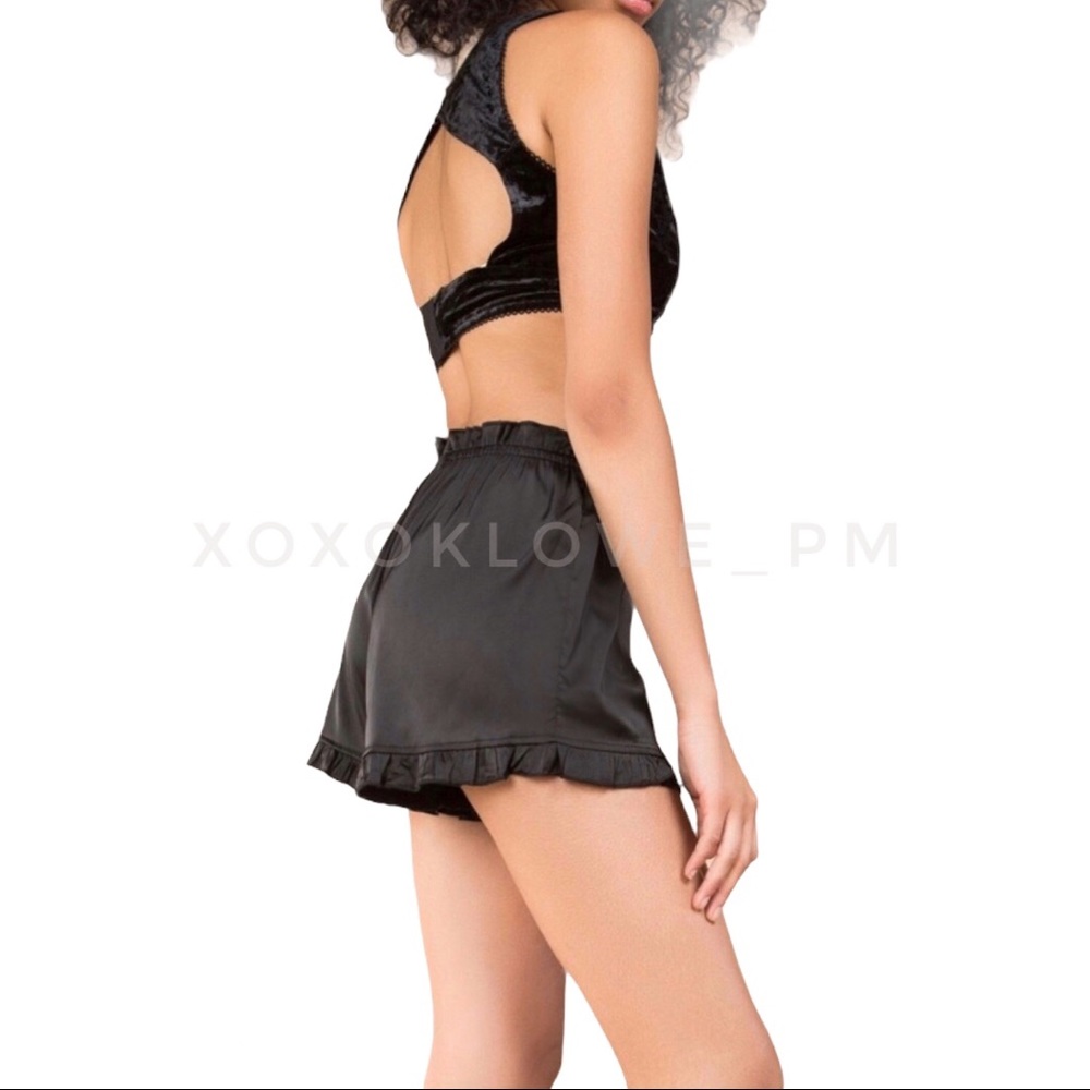 POL Black Silky Satin Ruffled Trim Shorts - Picture 5 of 11